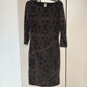 Anne Klein Black and Gold Geometric Long Sleeve Dress